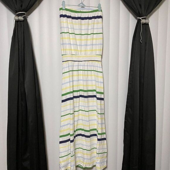 OldNavy green/yellow/blue striped strapless Maxi - Picture 4 of 5